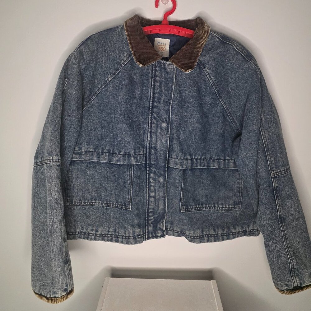 Cali 1850 Women's Denim Front Zip Jacket Corduroy Collar Size XL